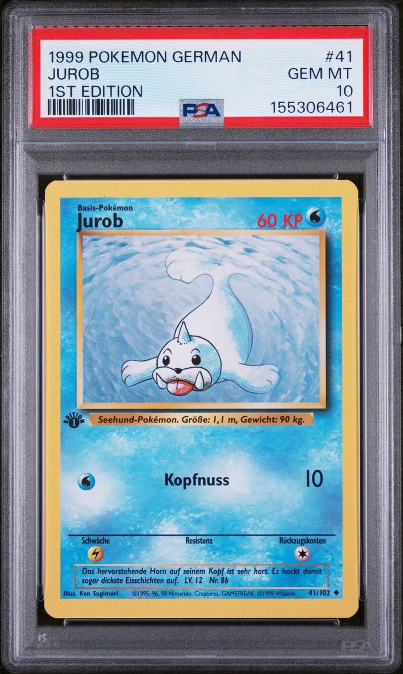 PSA 10 GEM MINT Seel (Jurob) 1st Edition 41/102 Pokémon 1999 German Base Graded